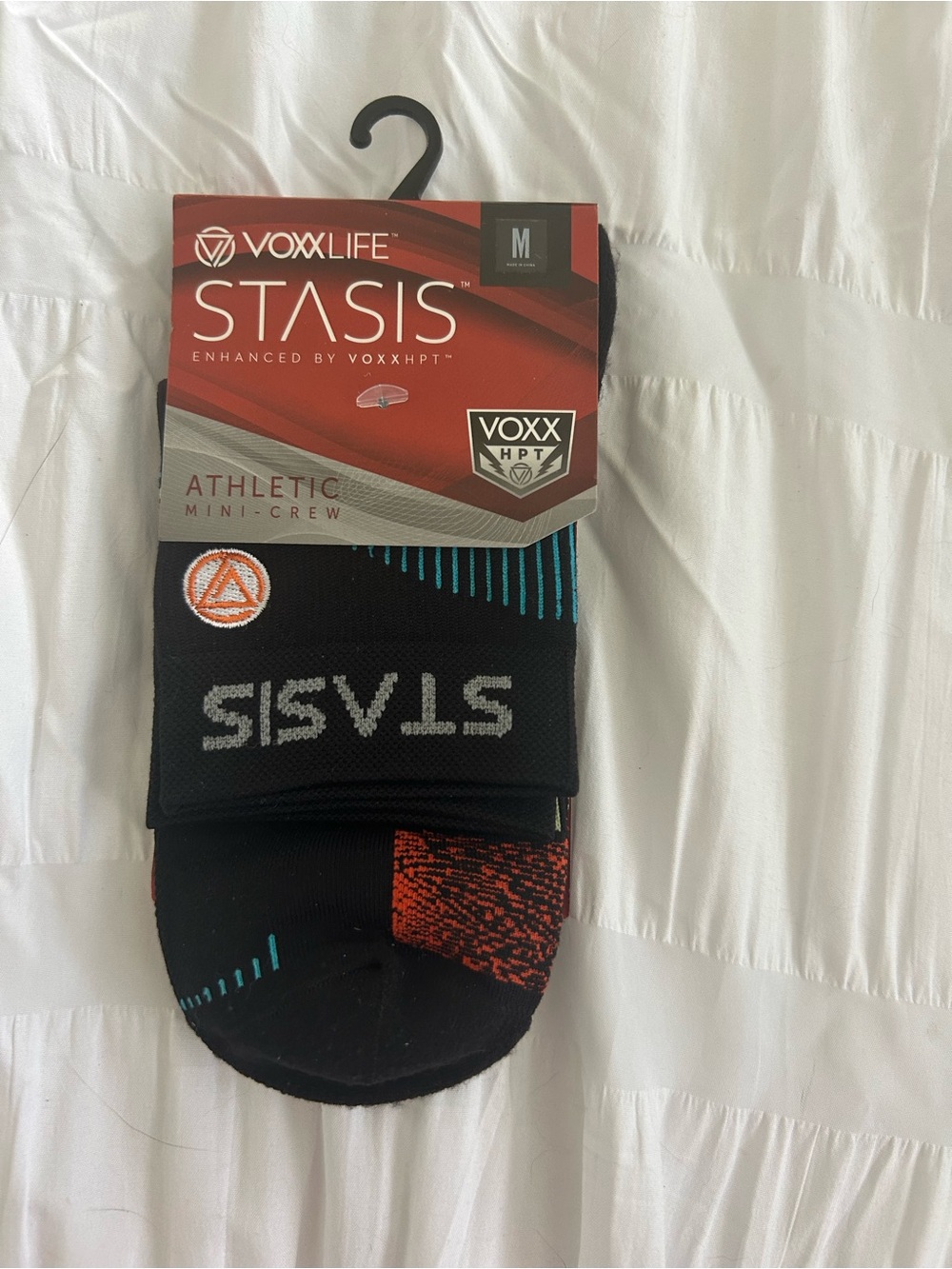 Voxx Life Stasis Athletic Mini-Crew Socks in Black with Orange & Teal Accents